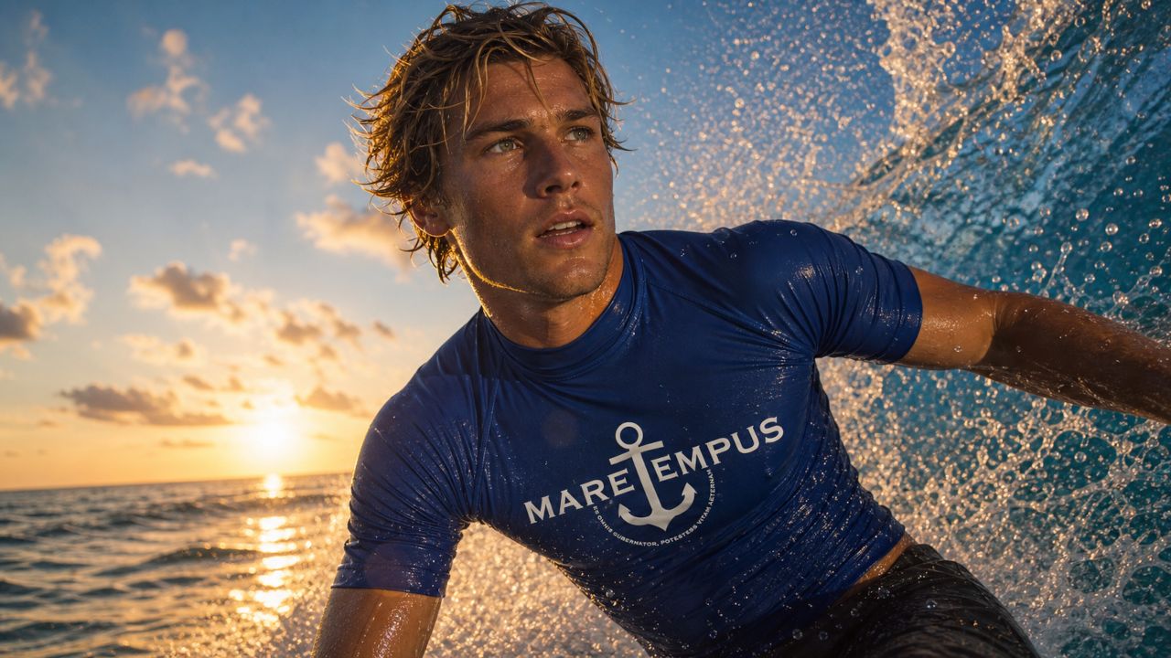 Beñat Harismendi surfing at golden hour in MareTempus colours