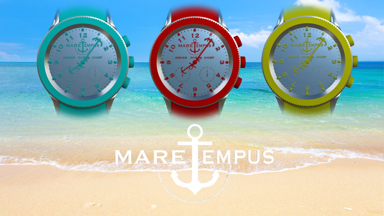 The Indian Ocean Chief in lagoon, coral and citrus colourways, on a white-sand beach